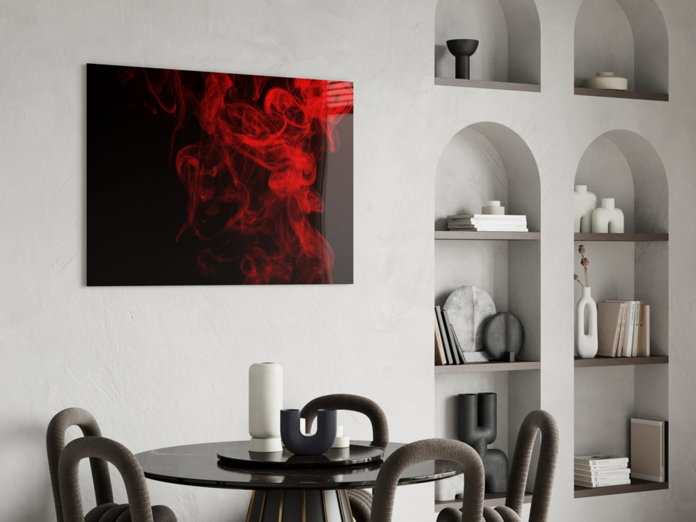 Red Smoke glass print anchoring a masculine study