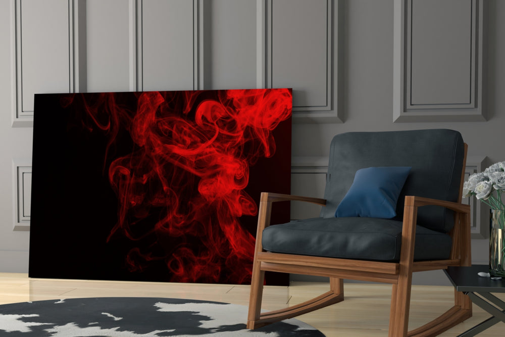 Red Smoke artwork bringing abstract drama to a modern hallway