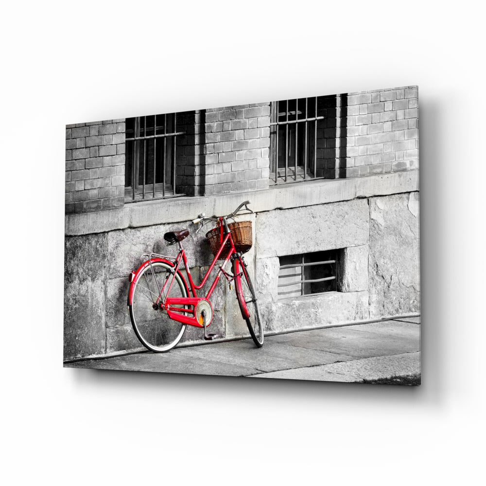 Vintage red bicycle panel bringing nostalgic charm to a contemporary living space