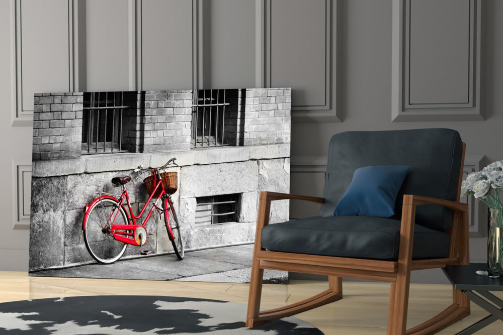 Red Bicycle artwork bringing journalistic mood to a study or home office