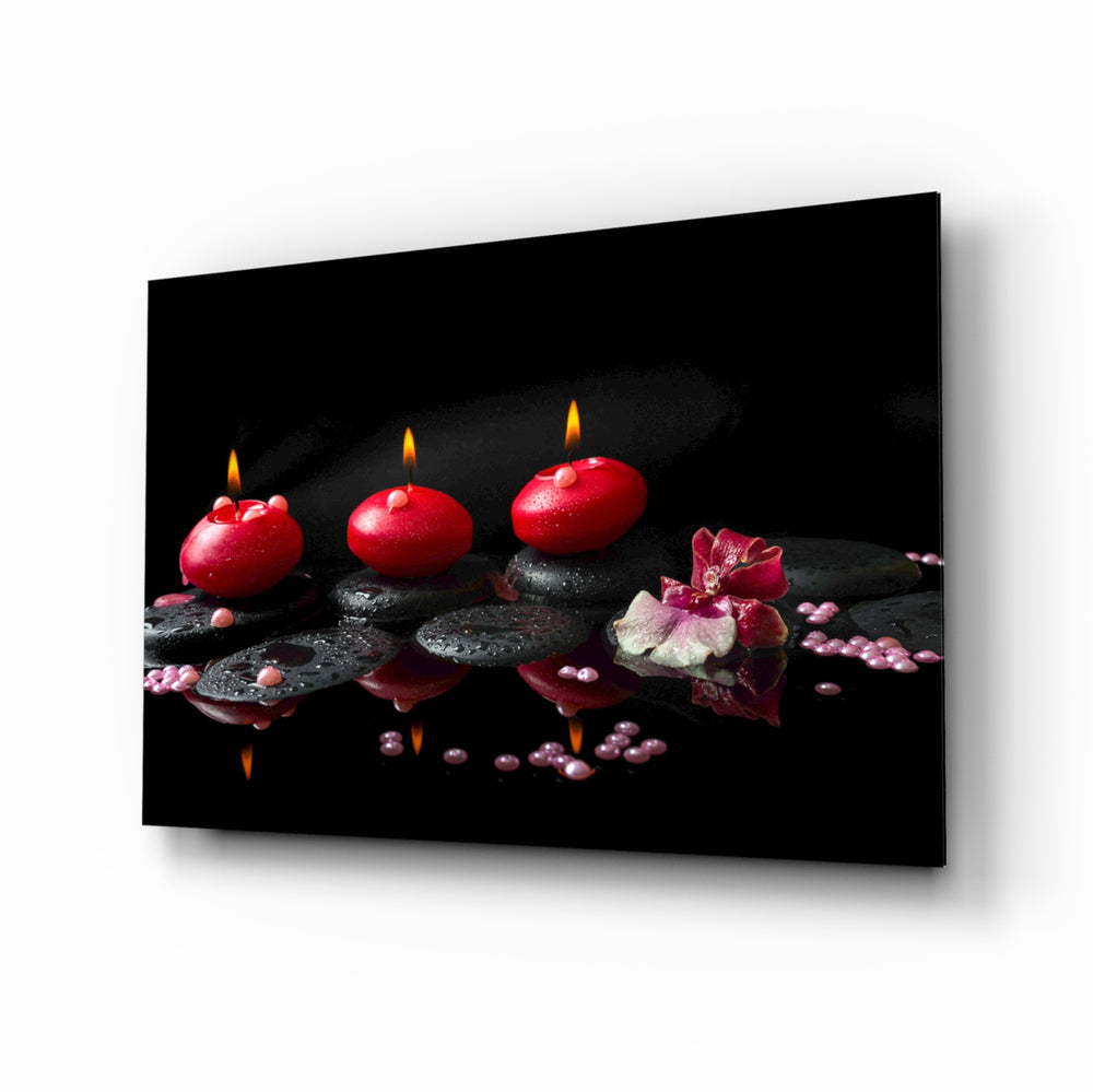 Red candle spa panel bringing ritual warmth to a contemporary living space
