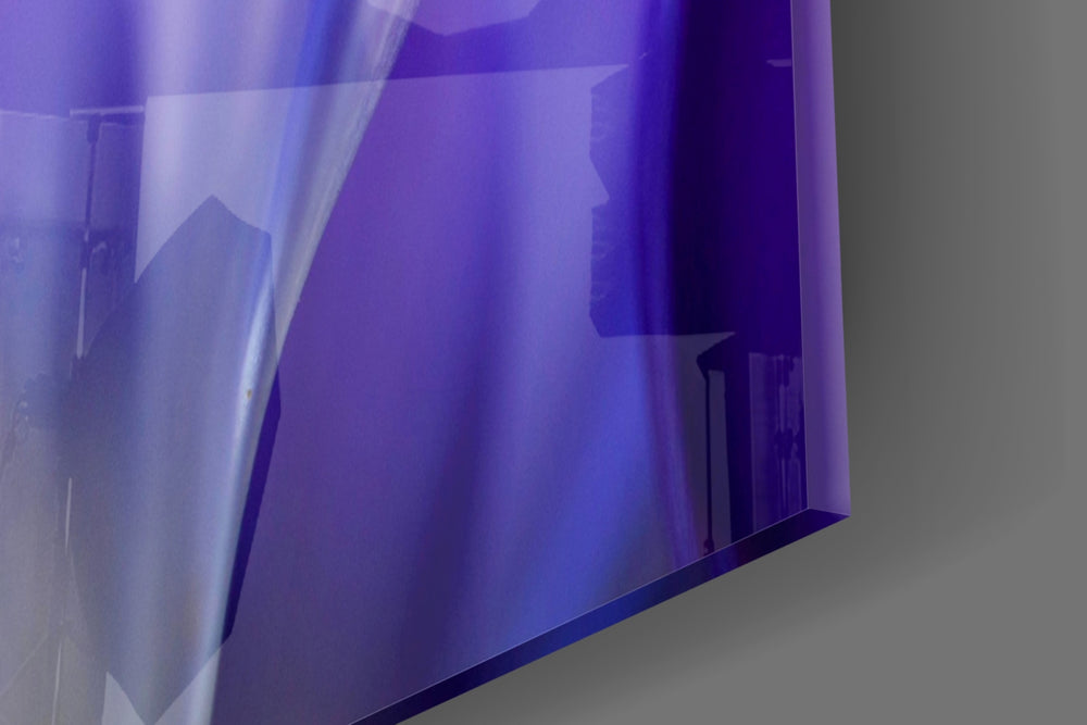 Flower panel catching window light to reveal its violet palette