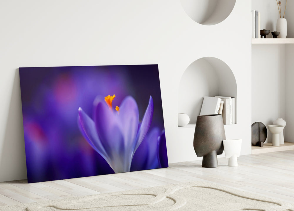 Flower glass wall art styled above a bed in a feminine bedroom