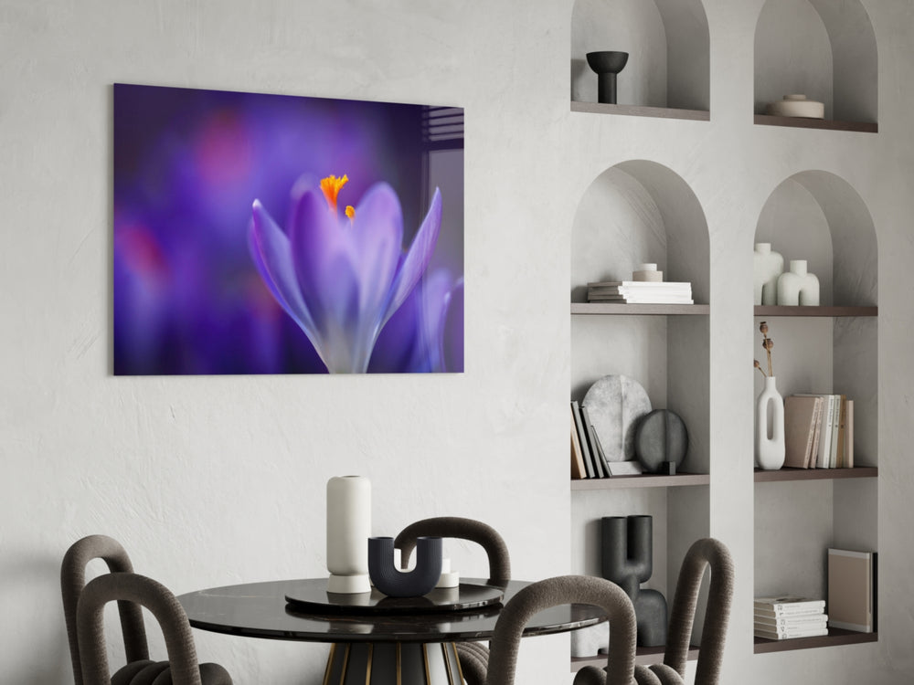 Flower glass print enhancing a hallway with painterly macro