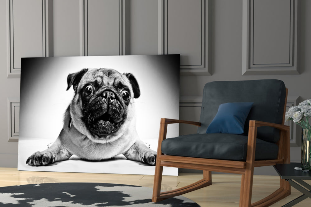 Pug artwork in a kitchen nook for a pet-loving household