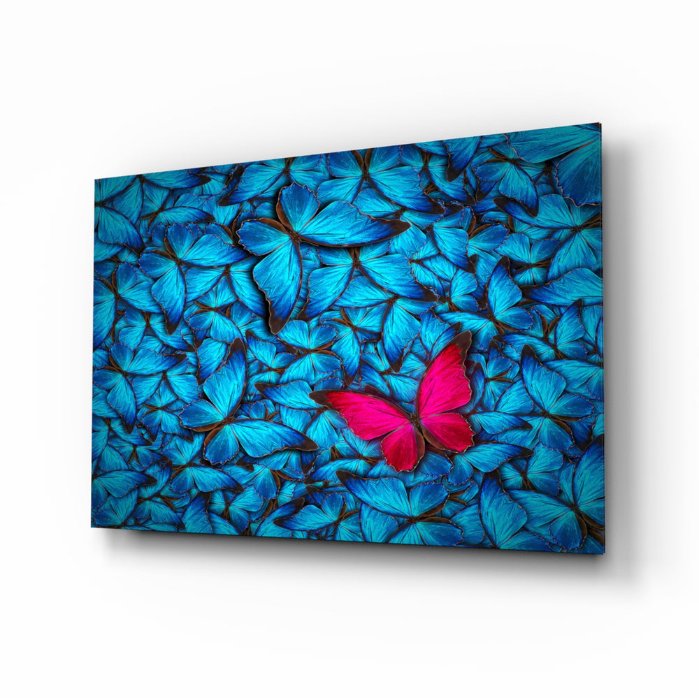 Blue butterfly panel bringing symbolic color to a contemporary living space