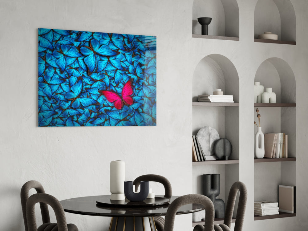 Butterfly glass print enhancing a hallway with meaningful imagery