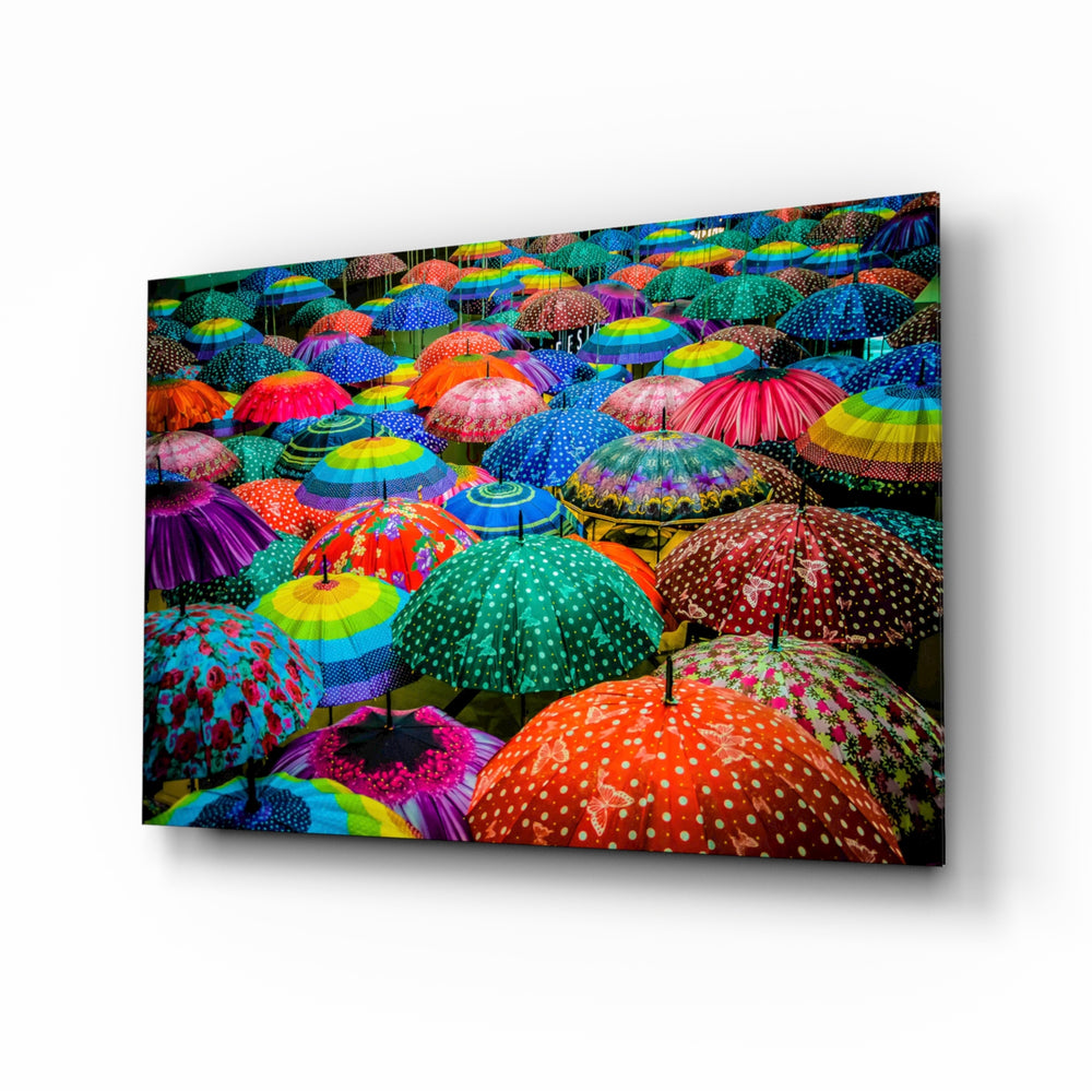 Vivid umbrella panel bringing festival color to a contemporary living space