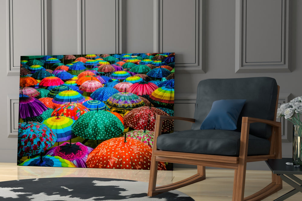 Colorful Umbrellas artwork bringing bright palette to a welcoming hallway