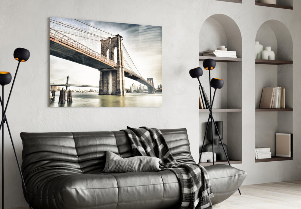Brooklyn Bridge panel adding classic mood to a library or study