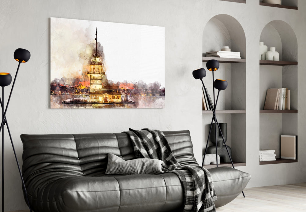 Maiden's Tower panel adding painterly romance to a bedroom