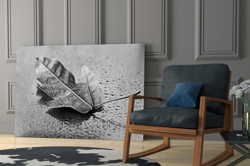Leaf artwork anchoring a reading corner with autumn calm