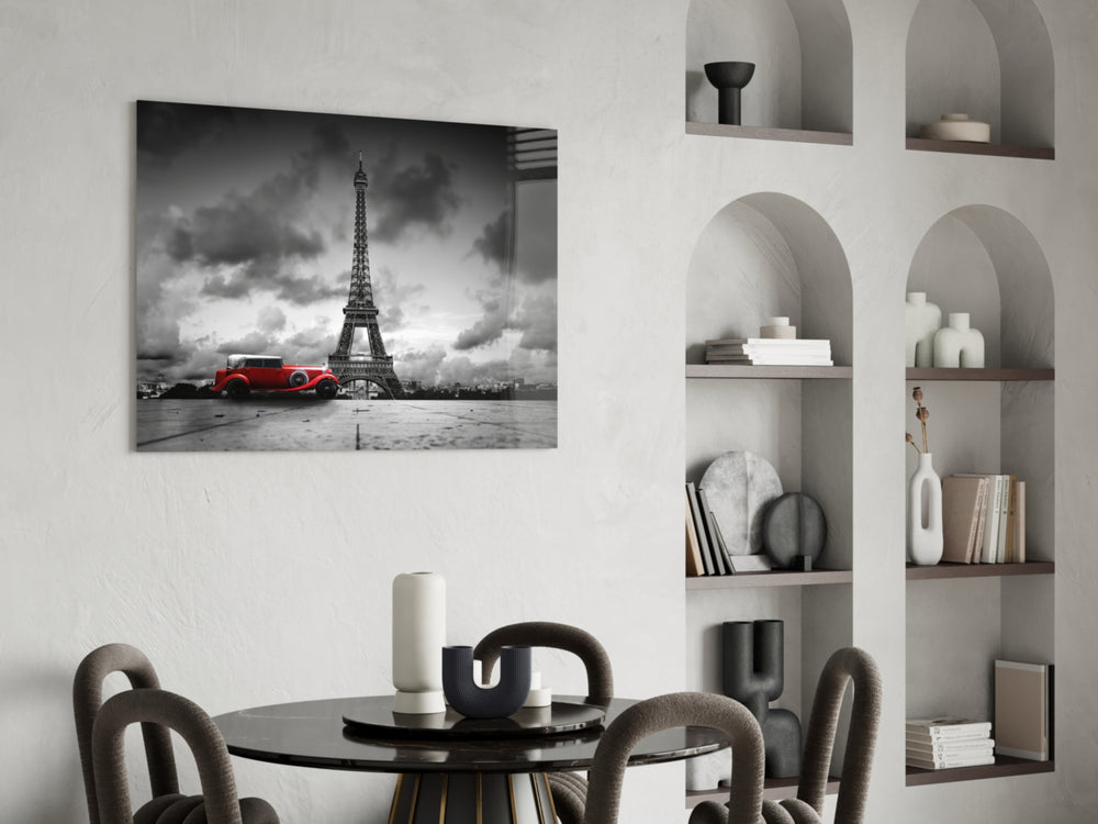 Eiffel Tower glass print enhancing a hallway with travel character