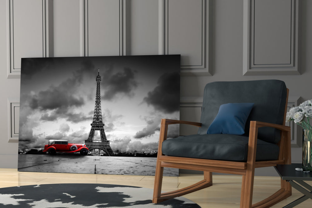 Eiffel Tower artwork above a dining table with cinematic warmth