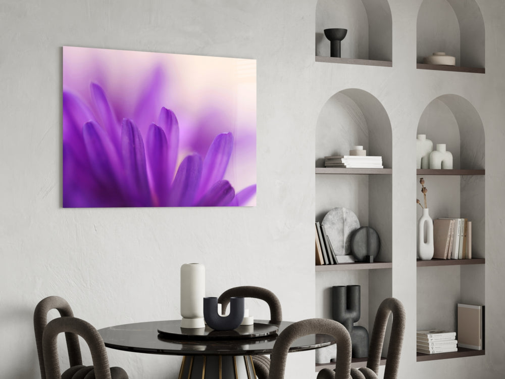 Flower glass print enhancing a hallway with soft color