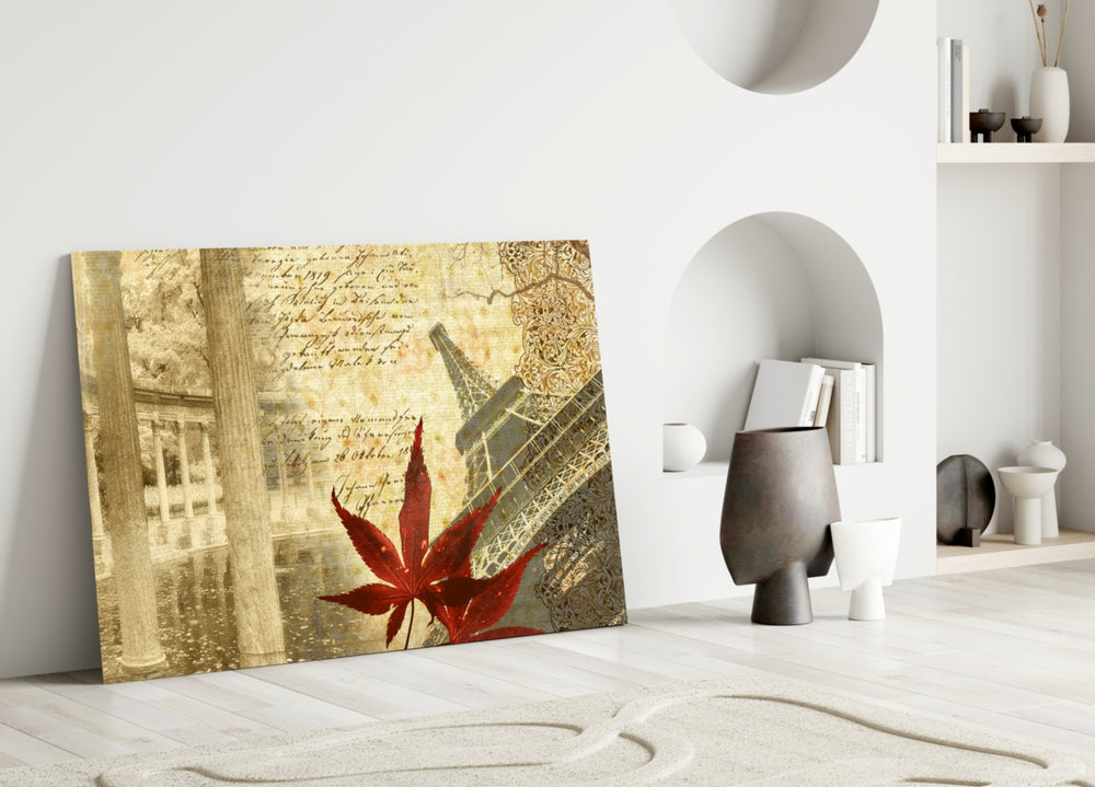 Retro glass wall art styled above a desk in a writer's study