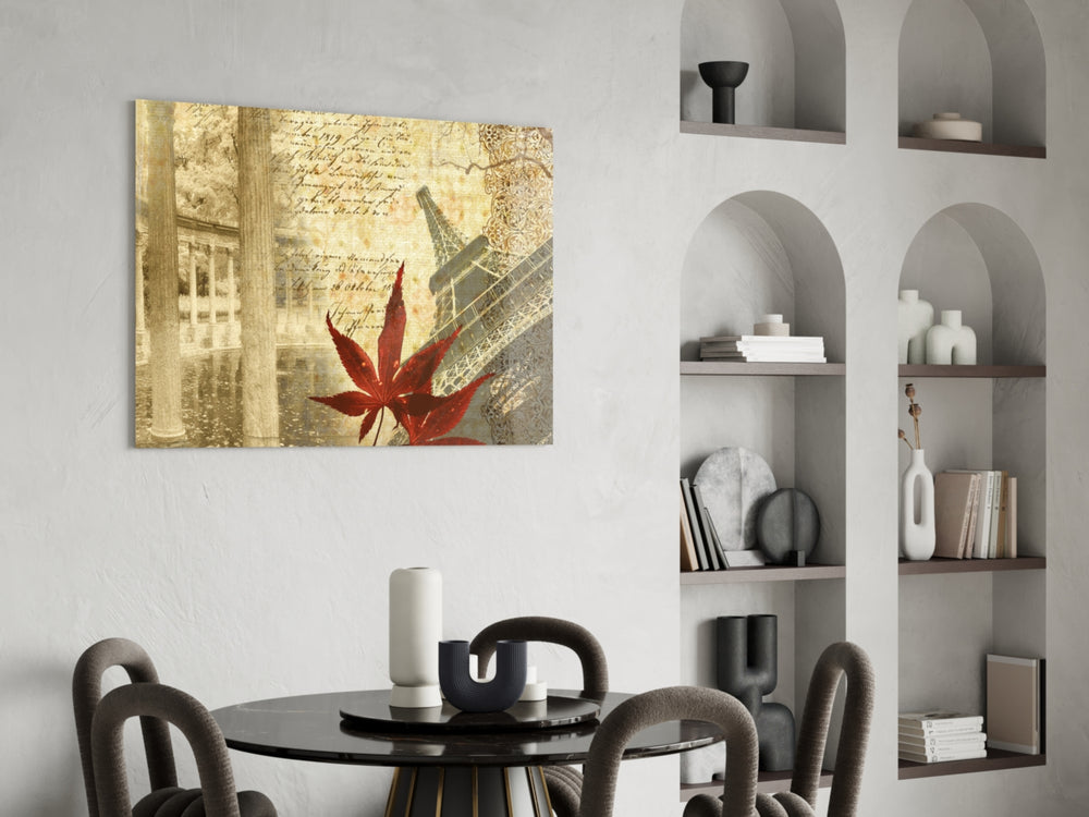 Retro glass print enhancing a hallway with travel-journal charm