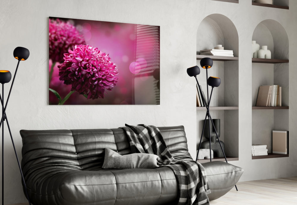 Flower panel adding evening warmth to a dining area