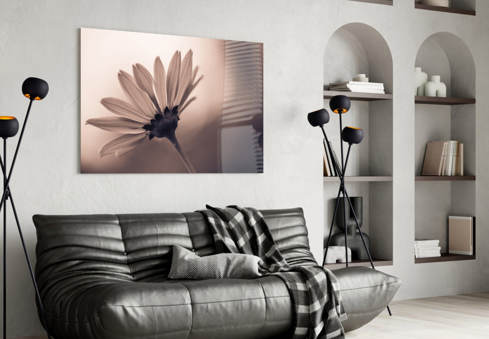 Flower panel enhancing a spa-style bathroom with sepia calm