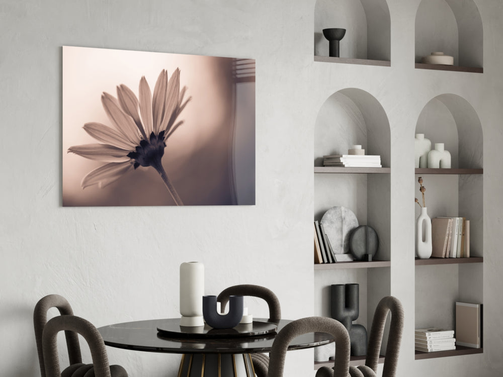 Flower glass print adding quiet elegance to a hallway