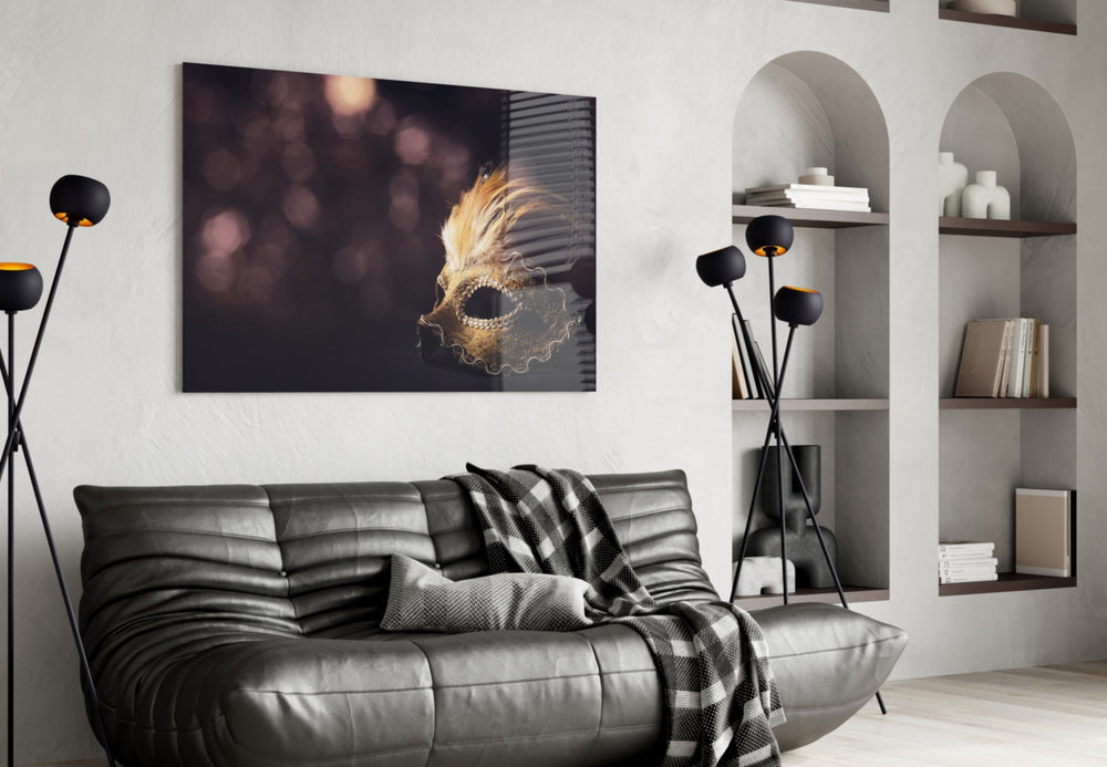 Venetian Mask panel adding theatrical warmth to a cocktail lounge