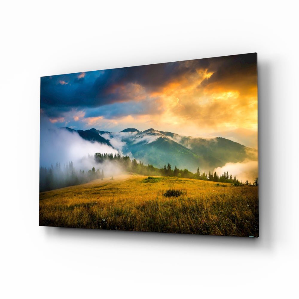 Mountain fog panel bringing cinematic horizon to a contemporary living space