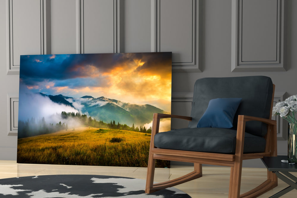 Mountain artwork bringing dramatic horizon to a hallway