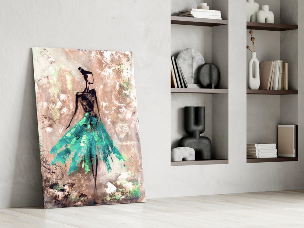 Female artwork anchoring a lounge with mural-style character