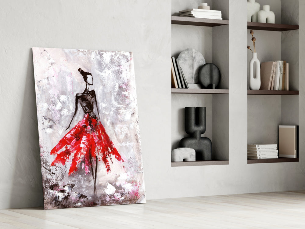 Female artwork anchoring a bedroom with bold signature