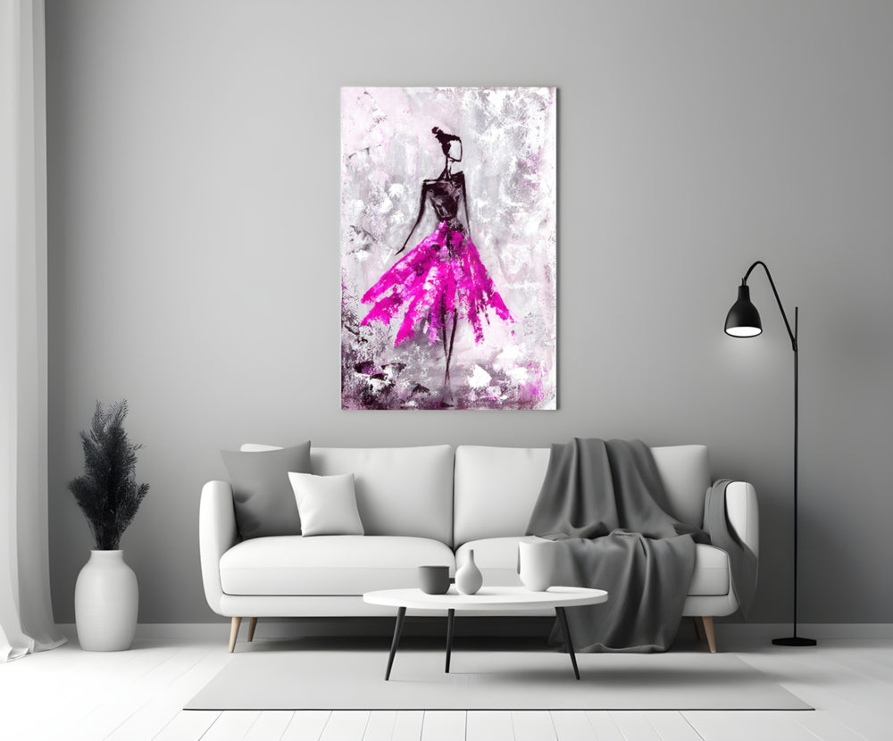 Woman glass wall art styled above a vanity in a boudoir