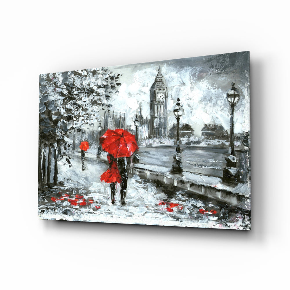 London oil painting panel bringing rainy romance to a contemporary living space