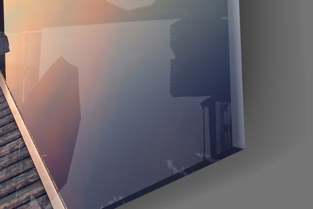Dock panel catching warm light to reveal its mirrored sky