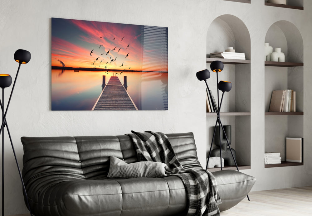 Dock panel adding sunset warmth to a living room