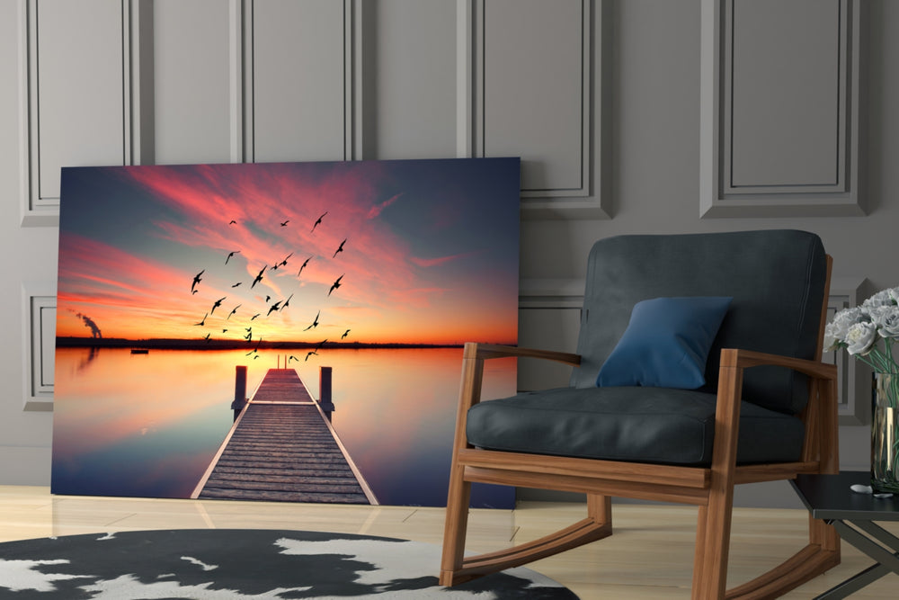 Dock artwork bringing sunset romance to a hallway