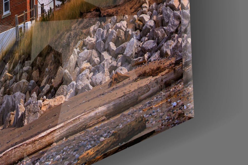 Lighthouse panel catching ambient light to reveal its pastel sky