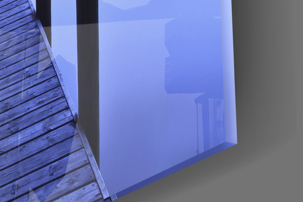 Dock panel catching dusk light to reveal its layered sky