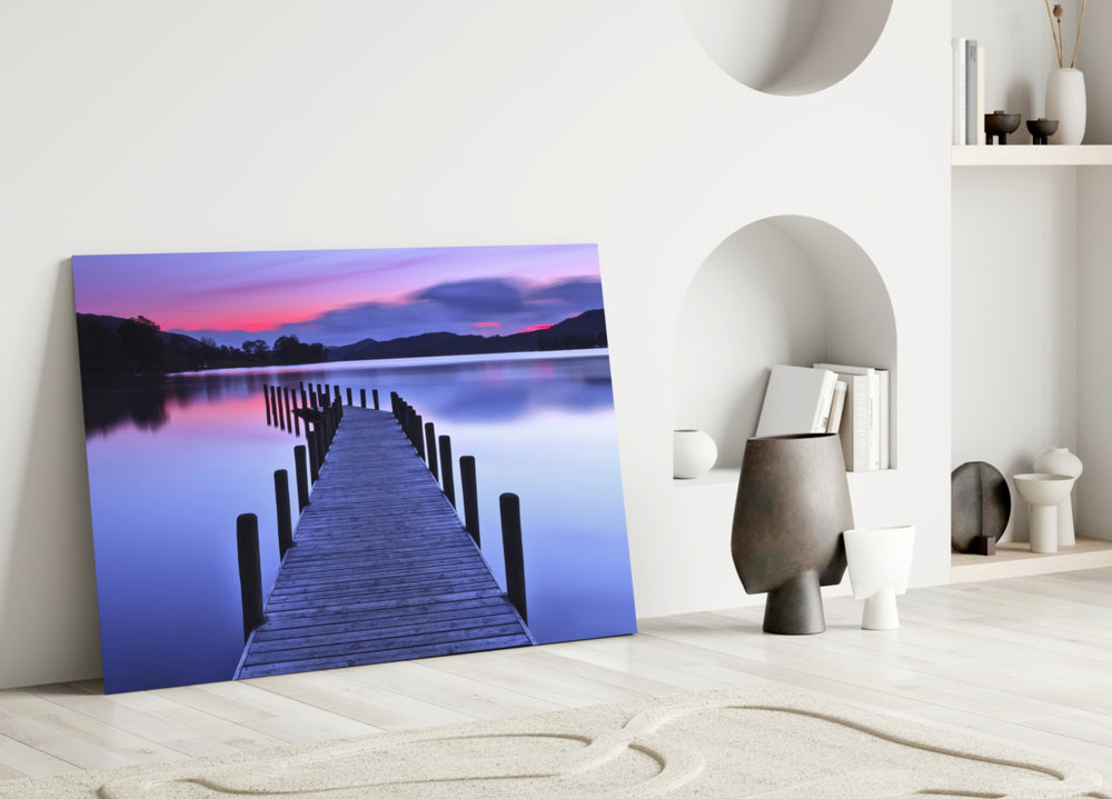 Dock glass wall art styled above a bed in a restful bedroom