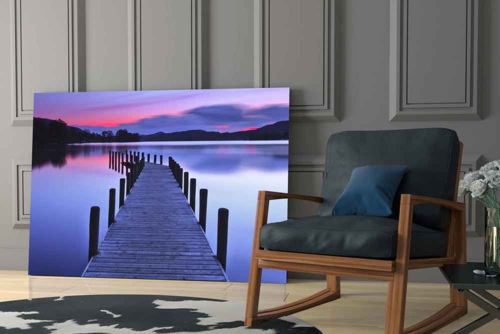 Dock artwork bringing mountain-lake calm to a living room