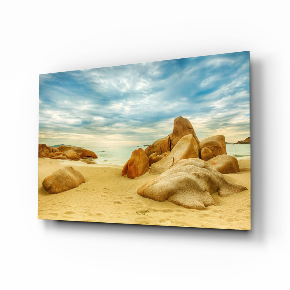 Tropical beach panel bringing holiday calm to a contemporary living space