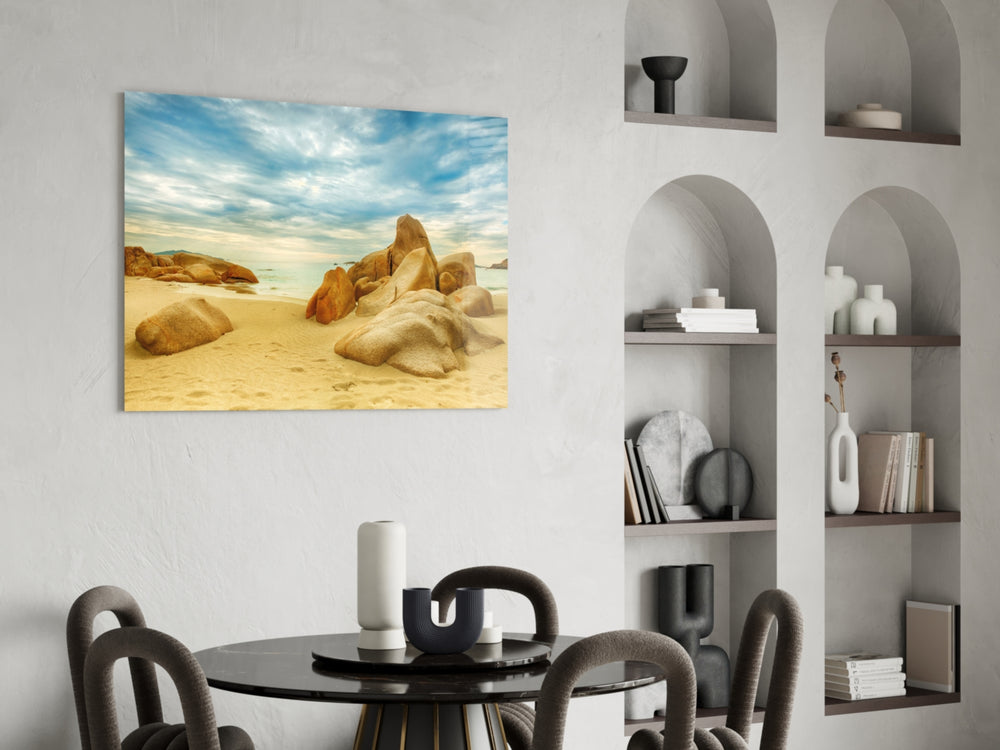 Beach glass print adding coastal character to a hallway