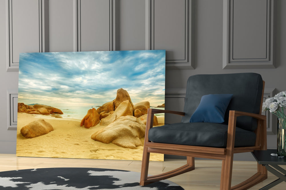 Beach artwork bringing vacation mood to a living room