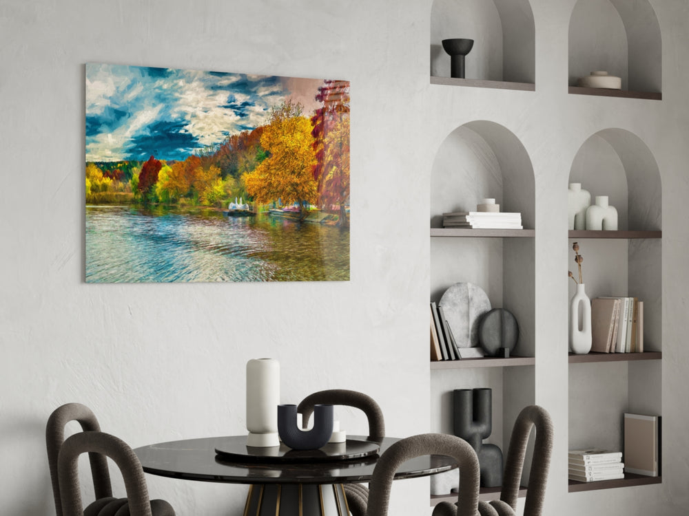 Lake glass print enhancing a study with painterly atmosphere