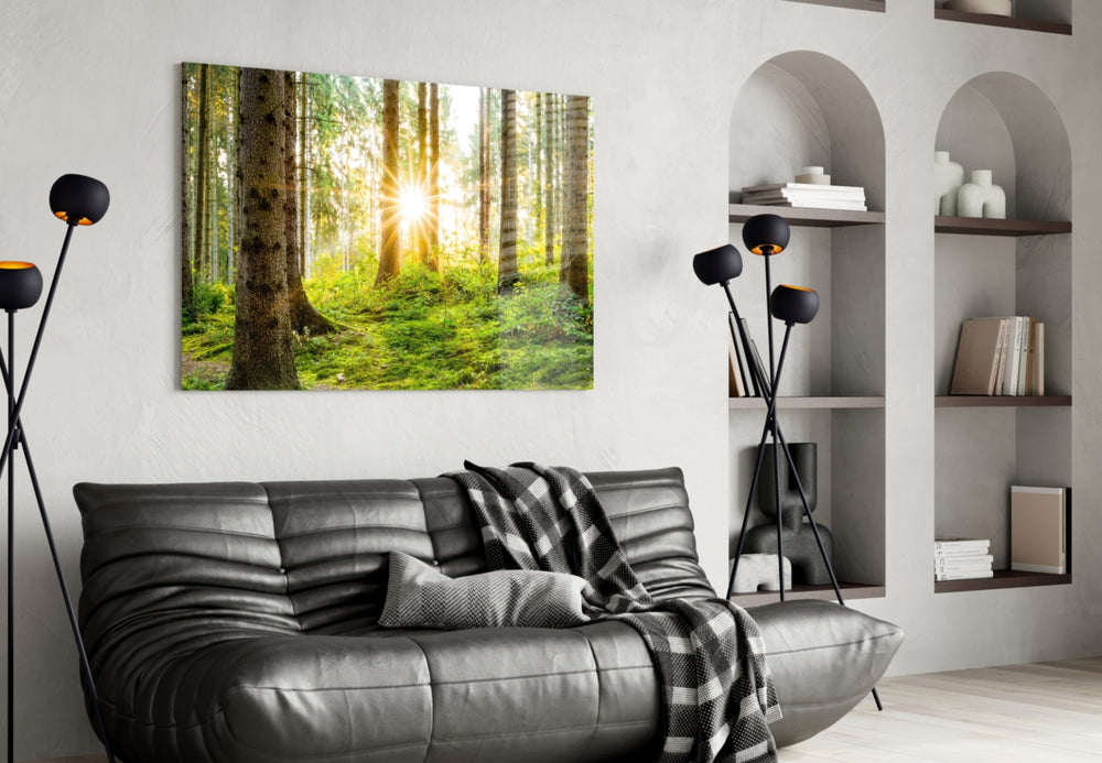 Forest panel adding morning calm to a living room