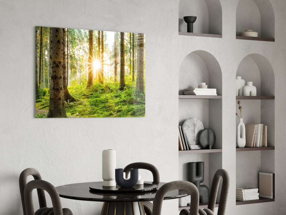 Forest glass print enhancing a study with quiet focus