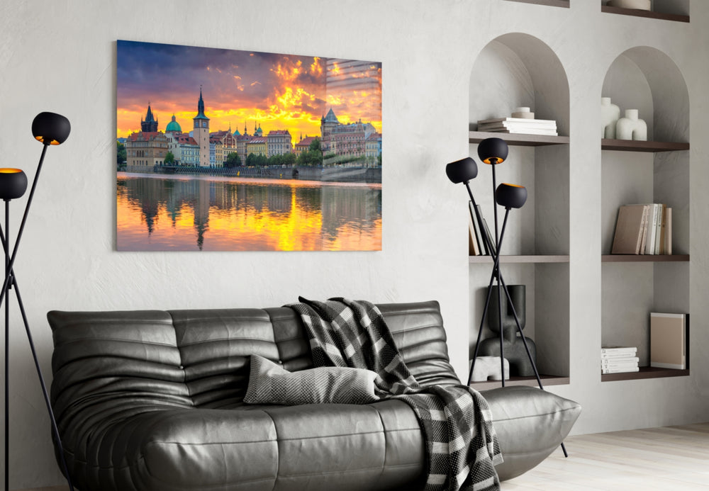 Prague panel adding travel mood to a library or study