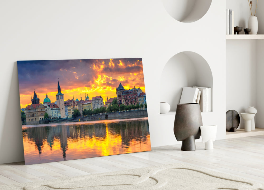 Prague glass wall art styled above a sofa in a cultural living room