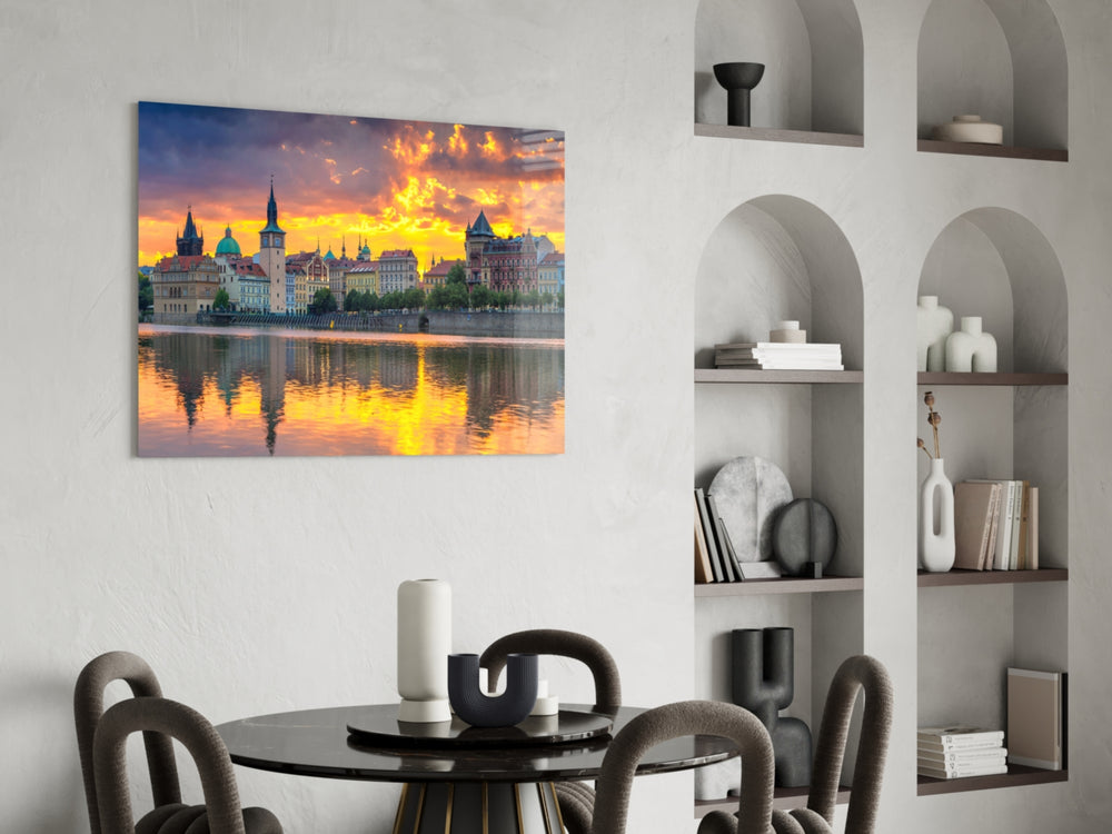 Prague glass print enhancing a dining area with European warmth