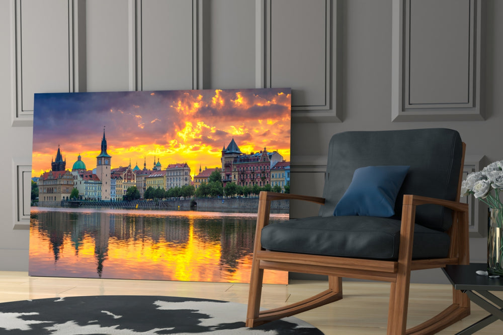 Prague artwork bringing sunset romance to a hallway