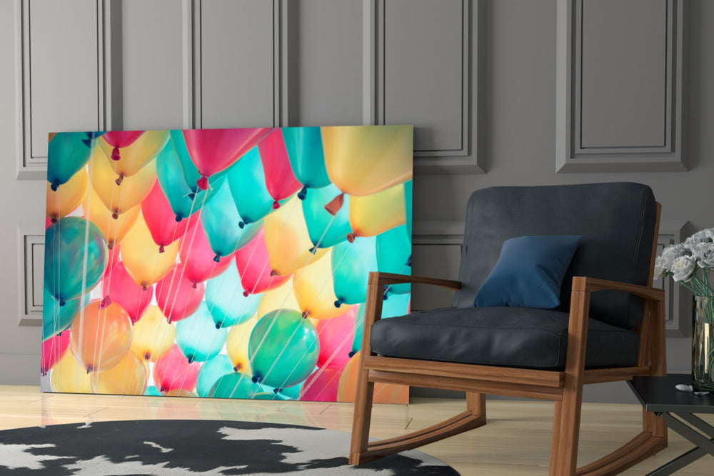 Balloons artwork bringing festive warmth to a hallway