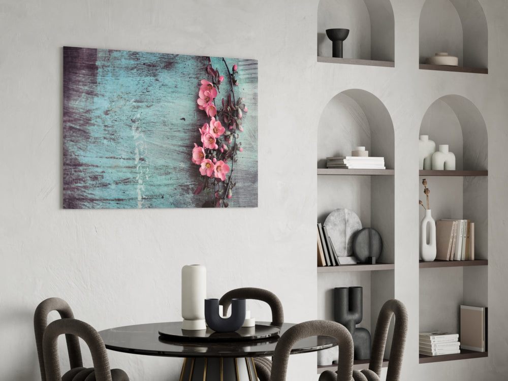 Pastel Flower glass print enhancing a bathroom with gentle mood